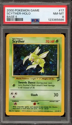 Pokemon Scyther Base Set 2 Holo Rare #17 PSA 8 - Image 1