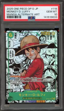 One Piece CCG Monkey.D.Luffy Japanese Manga Alternate Art OP11-118 PSA 10 - Image 1