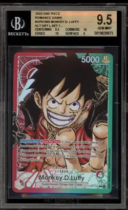 One Piece CCG Monkey.D.Luffy Romance Dawn Alt Art PRE-ERRATA OP01-003 BGS 9.5 - Image 1