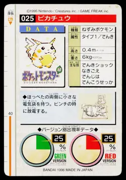 Pikachu No. 025 Red Bandai Carddass Series 1-2 R Pokemon Japanese Heavily Played - Image 2