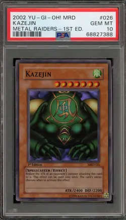 Yu-Gi-Oh! Kazejin Metal Raiders 1st Edition Super Rare MRD-026 PSA 10 Gem Mint - Image 1