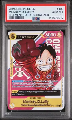 PSA 10 2024 One Piece EN #109 MONKEY.D.LUFFY CS Event Pack /1000 Serialized GEM - Image 1