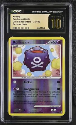CGC 10 PRISTINE Koffing 2008 Great Encounters 74/106 Reverse Holo Pokemon Card - Image 1
