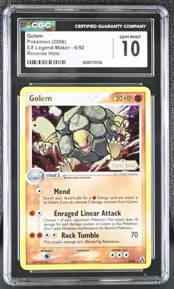 CGC 10 Golem 2006 EX Legend Maker 6/92 Reverse Holo Stamped Pokemon Card - Image 1