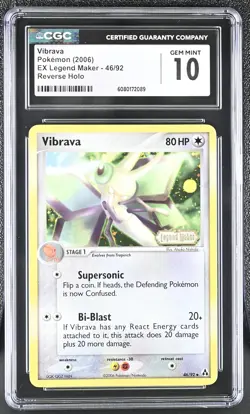 CGC 10 Vibrava 2006 EX Legend Maker 46/92 Reverse Holo Stamped Pokemon Card - Image 1