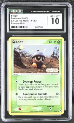 CGC 10 Seedot 2006 EX Legend Maker 61/92 Reverse Holo Stamped Pokemon Card - Image 1