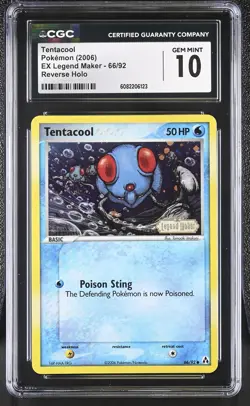 CGC 10 Tentacool 2006 EX Legend Maker 66/92 Reverse Holo STAMPED Pokemon Card - Image 1