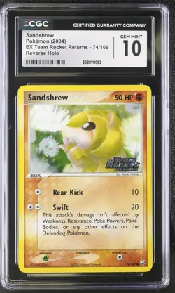 CGC 10 Sandshrew EX Team Rocket Returns 74/109 Reverse Holo STAMPED Pokemon Card - Image 1