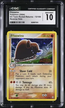 CGC 10 Piloswine EX Team Rocket Returns 13/109 Reverse Holo Stamped Pokemon Card - Image 1