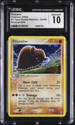 CGC 10 Piloswine EX Team Rocket Returns 13/109 Reverse Holo Stamped Pokemon Card - Image 1