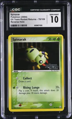 CGC 10 Spinarak EX Team Rocket Returns 78/109 Reverse Holo Stamped Pokemon Card - Image 1