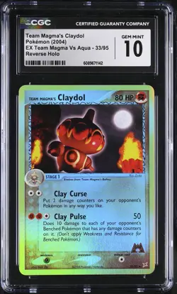 CGC 10 Team Magma's Claydol Team Magma Vs Aqua 33/95 Reverse Holo Pokemon Card - Image 1
