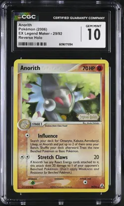 CGC 10 GEM MINT Anorith EX Legend Maker 29/92 Reverse Holo STAMPED Pokemon Card - Image 1