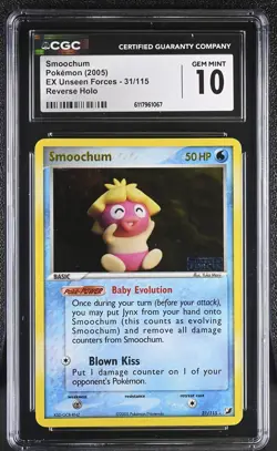 CGC 10 Smoochum EX Unseen Forces 31/115 Reverse Holo STAMPED Pokemon Card - Image 1