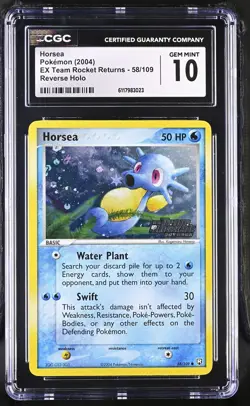 CGC 10 Horsea EX Team Rocket Returns 58/109 Reverse Holo Stamped Pokemon Card - Image 1