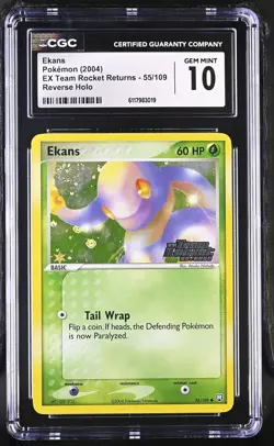 CGC 10 Ekans EX Team Rocket Returns 55/109 Reverse Holo Stamped Pokemon Card - Image 1
