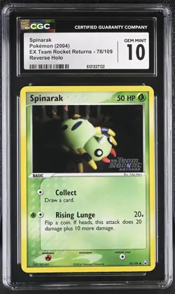 CGC 10 Spinarak EX Team Rocket Returns 78/109 Reverse Holo STAMPED Pokemon Card - Image 1