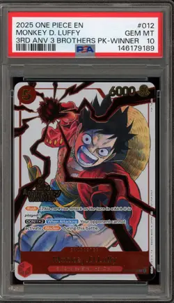 One Piece CCG Monkey.D.Luffy 3rd Anniversary Brothers Winner ST01-012 PSA 10 - Image 1