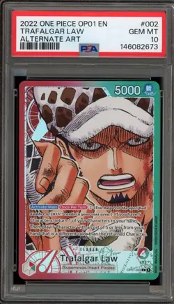 One Piece CCG Trafalgar Law Alternate Art OP01-002 PSA 10 Gem Mint - Image 1