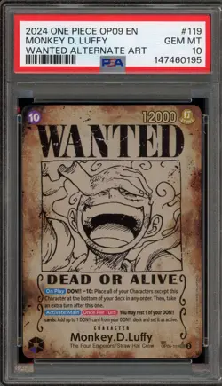 One Piece CCG Monkey.D.Luffy Wanted Alternate Art OP05-119 PSA 10 Gem Mint - Image 1