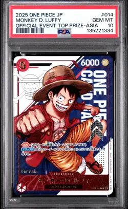 2025 ONE PIECE JPN PROMOS OFFICIAL EVENT TOP PRIZE-ASIA MONKEY D. LUFFY PSA 10 - Image 1