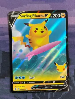 Surfing Pikachu V 008/025 Pokemon Celebrations Rare V Near Mint Card NM 1 - Image 1