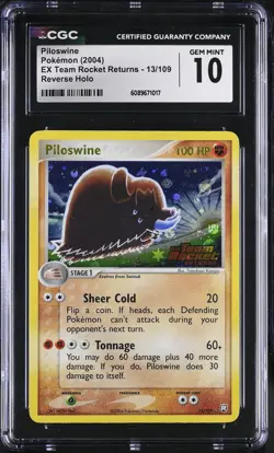 CGC 10 Piloswine EX Team Rocket Returns 13/109 Reverse Holo Stamped Pokemon Card - Image 1