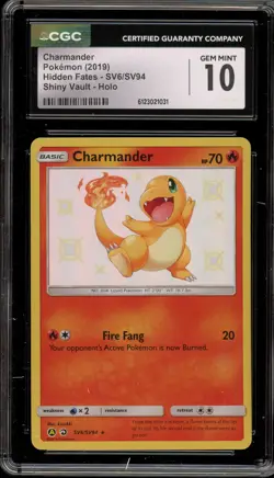 Pokemon Charmander Hidden Fates Holo Rare #SV6 CGC 10 Gem Mint - Image 1