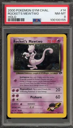 Pokemon Rocket's Mewtwo Gym Challenge Unlimited Holo Rare #14 PSA 8 - Image 1