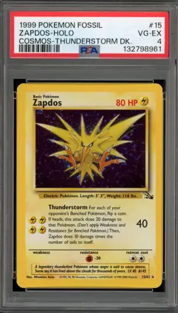 Pokemon Zapdos Fossil Thunderstorm Deck Cosmos Holo Rare #15 PSA 4 - Image 1