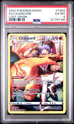 2022 POKEMON SWORD & SHIELD LOST ORIGIN #TG03 FULL ART/CHARIZARD PSA 6 - Image 1