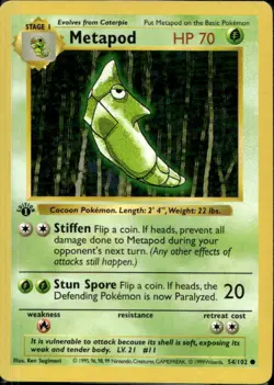 1999 Pokemon 1st Edition Metapod #54/102 - Image 1