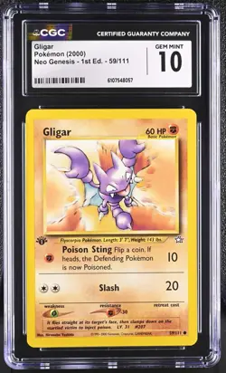 CGC GEM MINT 10 Pokemon Gligar 59/111 2000 Neo Genesis 1st Edition - Image 1