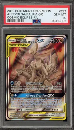 Pokemon Arceus & Dialga & Palkia GX Cosmic Eclipse Full Alt Art #221 PSA 10 - Image 1