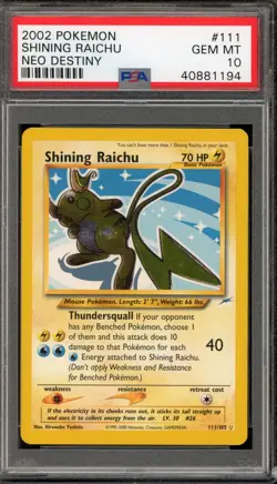 Pokemon Shining Raichu Neo Destiny Unlimited Holo Secret Rare #111 PSA 10 - Image 1