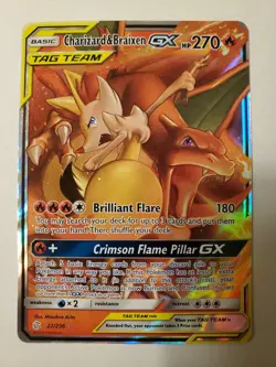 Pokemon TCG Charizard & Braixen GX Holo Ultra Rare Cosmic Eclipse 22/236 - Image 1
