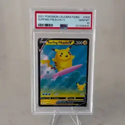 2021 POKEMON CELEBRATIONS #008/025 SURFING PIKACHU V PSA 10 - Image 3