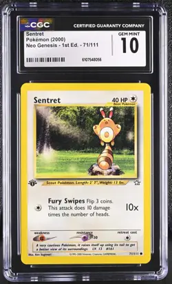 CGC GEM MINT 10 Pokemon Sentret 71/111 2000 Neo Genesis 1st Edition - Image 1