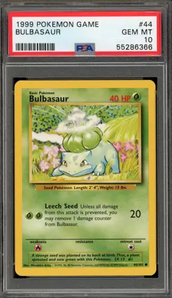 Pokemon Bulbasaur Base Set Unlimited #44 PSA 10 Gem Mint - Image 1