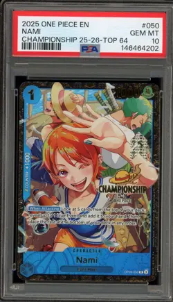 One Piece CCG Nami Championship '25-26 Top 64 OP09-050 PSA 10 Gem Mint - Image 1