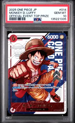 2025 ONE PIECE JPN PROMOS OFFICIAL EVENT TOP PRIZE #014 MONKEY D. LUFFY PSA 10 - Image 1