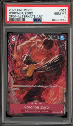 One Piece CCG Roronoa Zoro Alternate Art OP01-025 PSA 10 Gem Mint - Image 1
