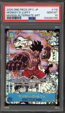 One Piece CCG Monkey.D.Luffy Japanese Manga Alternate Art OP11-118 PSA 10 - Image 1