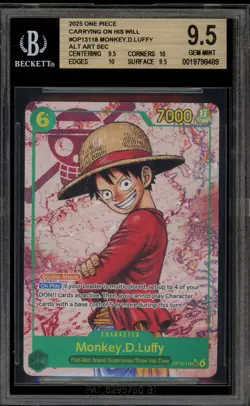 One Piece CCG Monkey.D.Luffy Carrying on His Will Alternate Art OP13-118 BGS 9.5 - Image 1