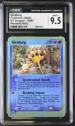 CGC 9.5 MINT+ Girafarig 2003 EX Dragon 16/97 Reverse Holo Pokemon Card - Image 1
