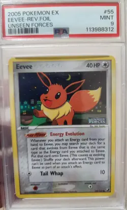 Pokemon Eevee 2005 EX Unseen Forces Reverse Holo Rare 55/115 PSA 9 Mint - Image 1