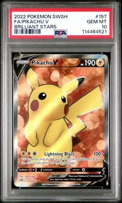 2022 POKEMON SWORD & SHIELD BRILLIANT STARS #157 PIKACHU V BRILLIANT STARS PSA10 - Image 1