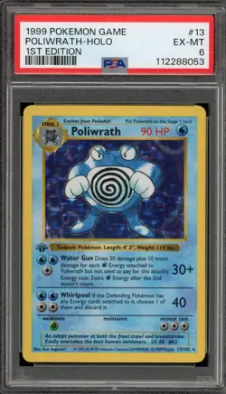 Pokemon Poliwrath Base Set Shadowless 1st Edition Holo Rare #13 PSA 6 - Image 1