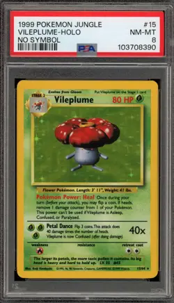 Pokemon Vileplume Jungle Holo Rare #15 NO SET SYMBOL ERROR PSA 8 - Image 1
