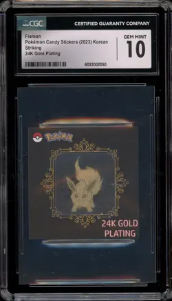 Pokemon Flareon Striking 24K Gold Plating Candy Stickers KOREAN CGC 10 Gem Mint - Image 1